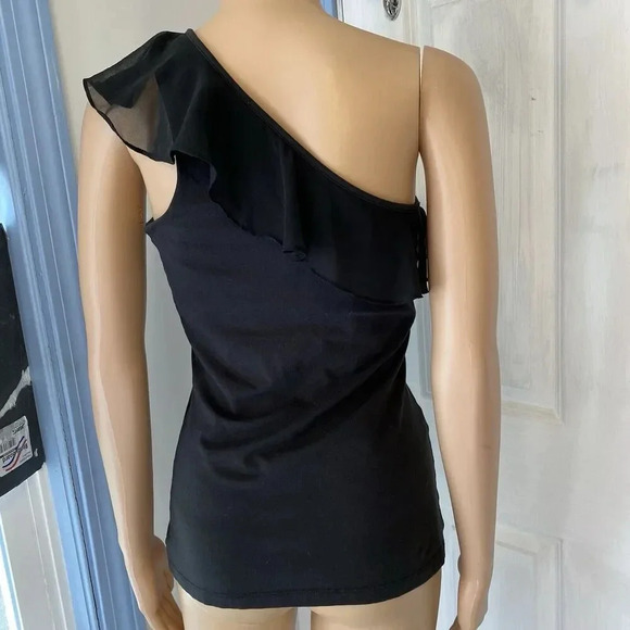 Y2K Express Babydoll Black One Shoulder Ruffle Stretch Self Bra Tank Top Lady M - Picture 6 of 10